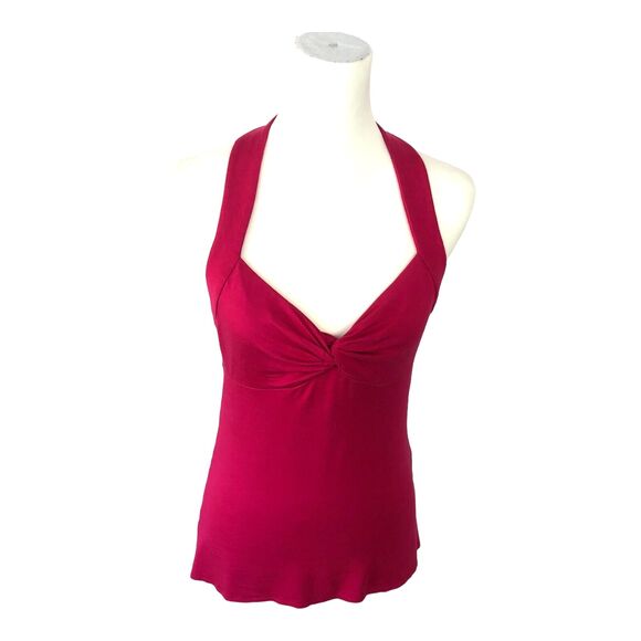 Trina Turk Sexy Fuschia Pink Deep V-Neck Halter Top with Open Back Size Medium - Picture 2 of 10